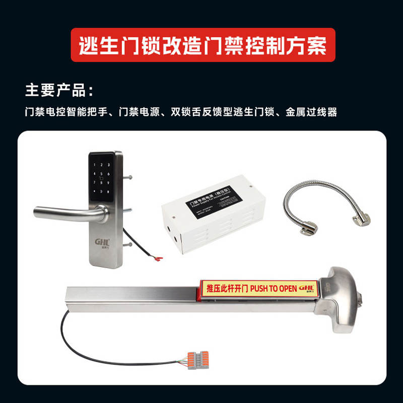 推桿鎖門禁刷卡智能把手 替代電鎖口斷電自動解鎖 逃生鎖電控執手鎖 金捍力